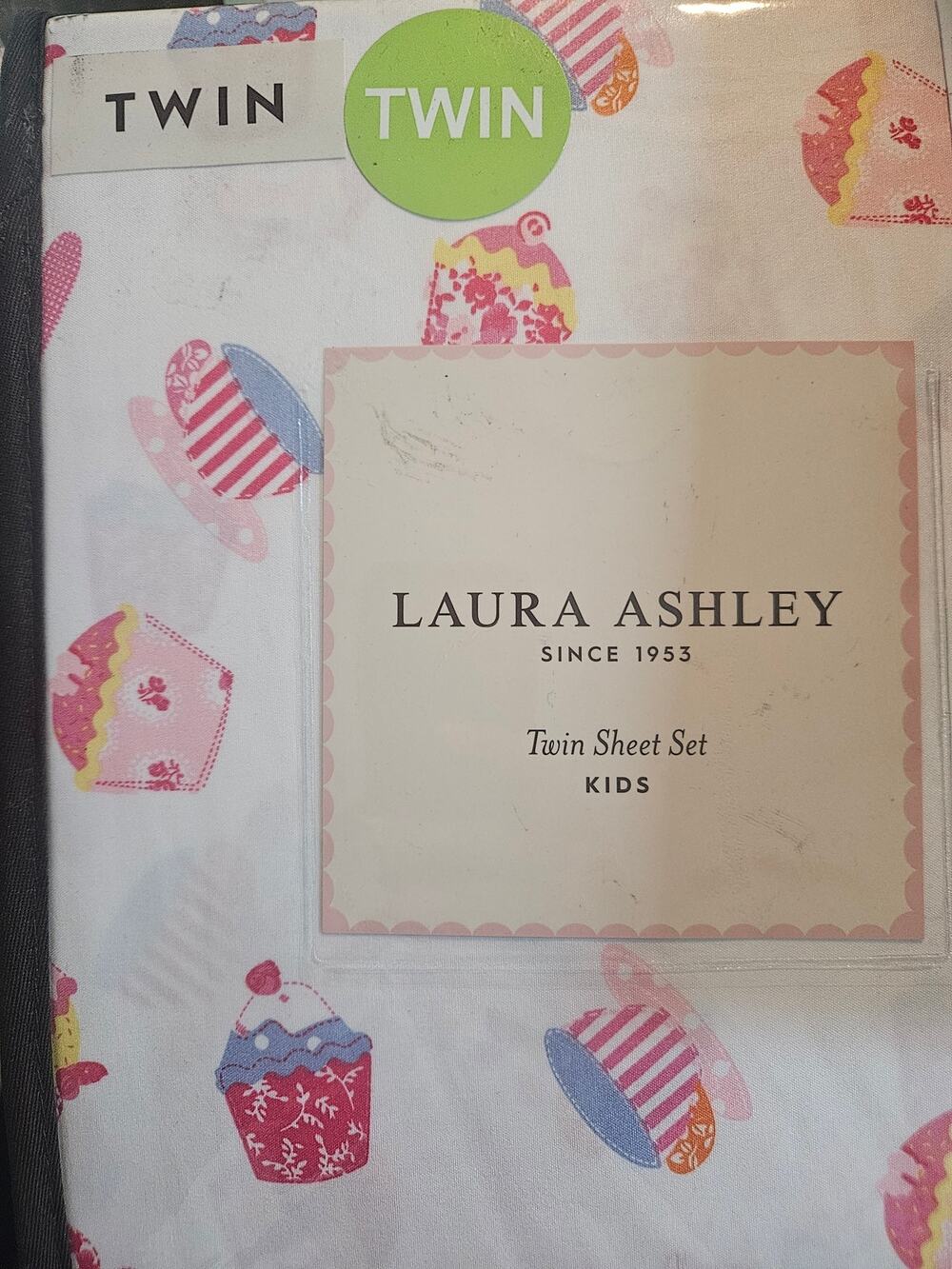 Laura Ashley kids sweet treat 3 piece twin sheet set cupcakes and tea cups NWT